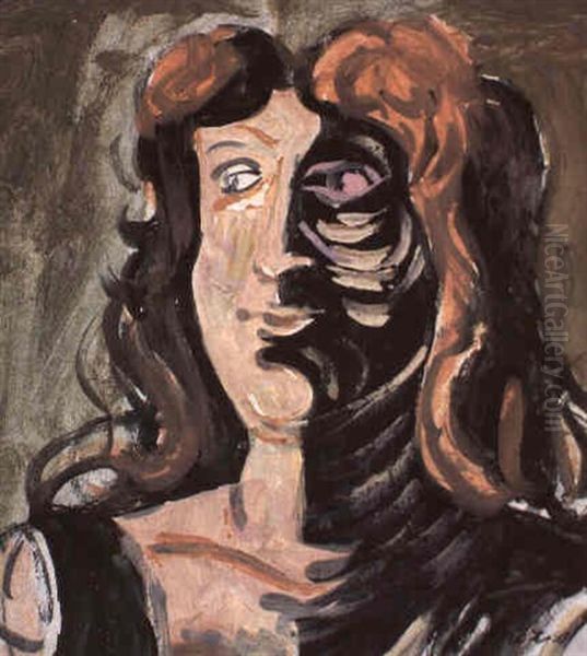 Woman' Head In Light And Shadow Oil Painting by Jose Clemente Orozco