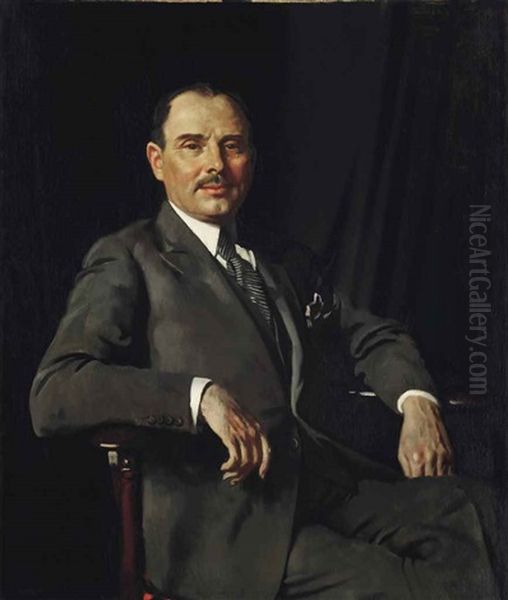 Portrait Of Sir Louis Bernhard Baron (1876-4934), Seated Three-quarter Length In A Grey Suit Oil Painting by Sir William Newenham Montague Orpen