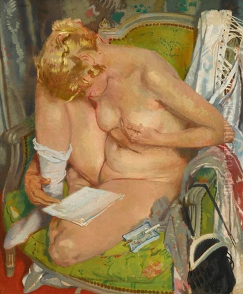 Nude Girl Reading Oil Painting by Sir William Newenham Montague Orpen