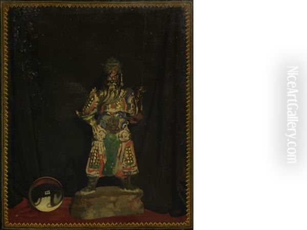Still Life, Pottery Figure Of The Chinese War God Kuan-ti, And A Crystal Ball Oil Painting by Sir William Newenham Montague Orpen