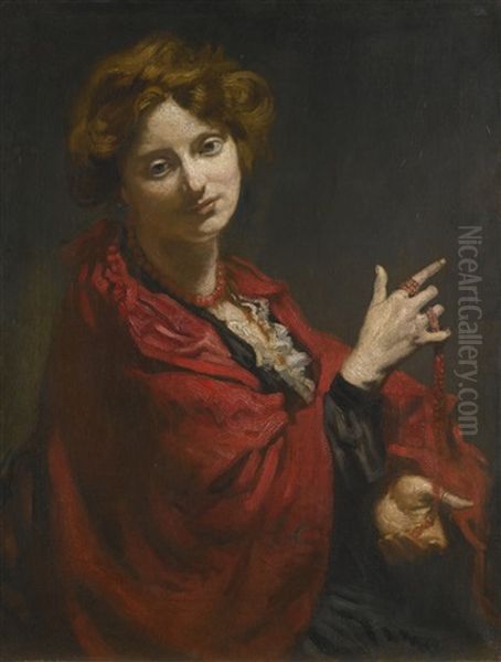 Anita Bartle, The Red Shawl Oil Painting by Sir William Newenham Montague Orpen