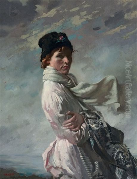 In Dublin Bay: Portrait Of The Artist's Wife Oil Painting by Sir William Newenham Montague Orpen