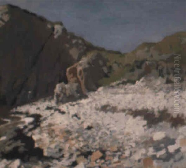 A Pebble Beach At Howth Oil Painting by Sir William Newenham Montague Orpen