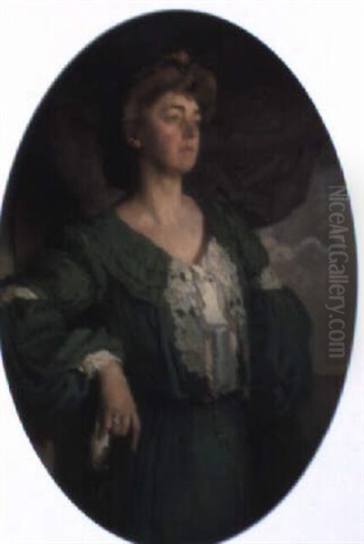 Portrait Of Mary, Lady Gerard In A Green Dress Oil Painting by Sir William Newenham Montague Orpen
