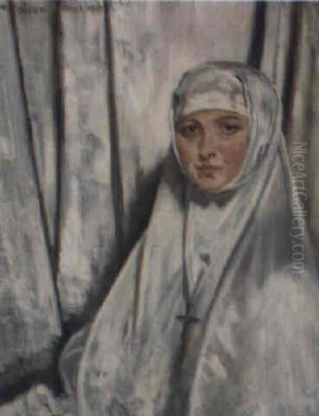Yvonne As A Nun Oil Painting by Sir William Newenham Montague Orpen