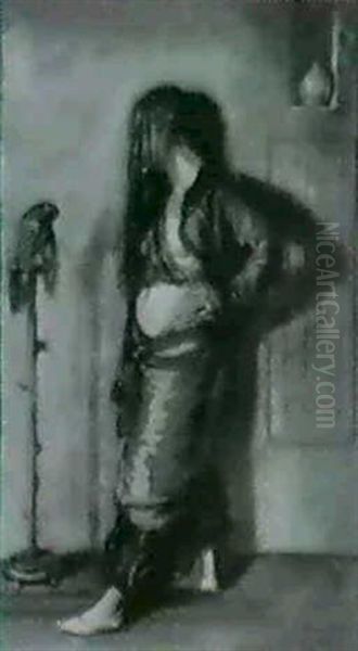 Arabian Nights, Woman With A Parrot Oil Painting by Sir William Newenham Montague Orpen