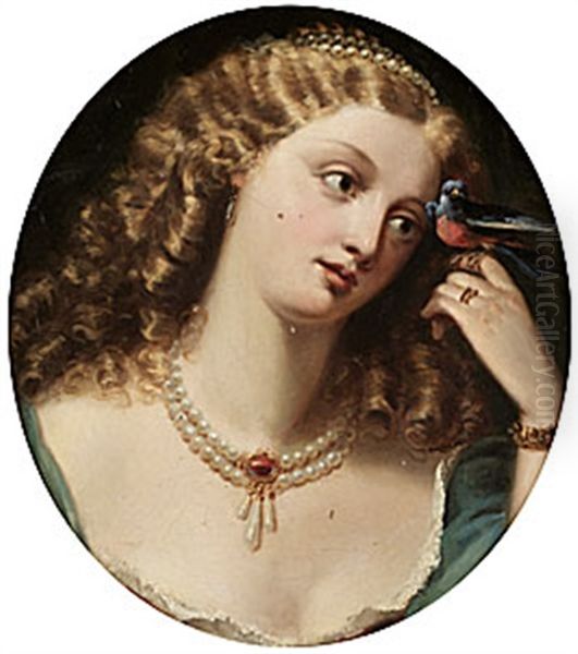 Flicka Med Fagel Oil Painting by Alfred d' Orsay