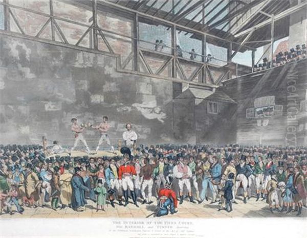 Boxing Colour Print. The Interior Of The Fives Court Oil Painting by T. Blake