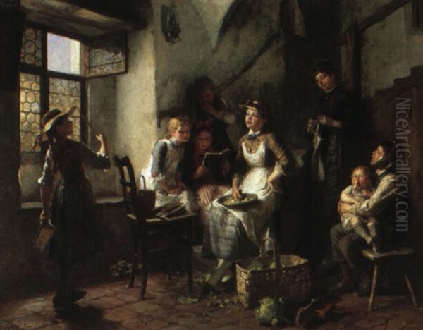 A Family Singing In The Kitchen Oil Painting by Friedrich Ortlieb