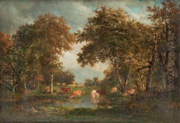Vaches A L'etang Oil Painting by Francois Auguste Ortmans