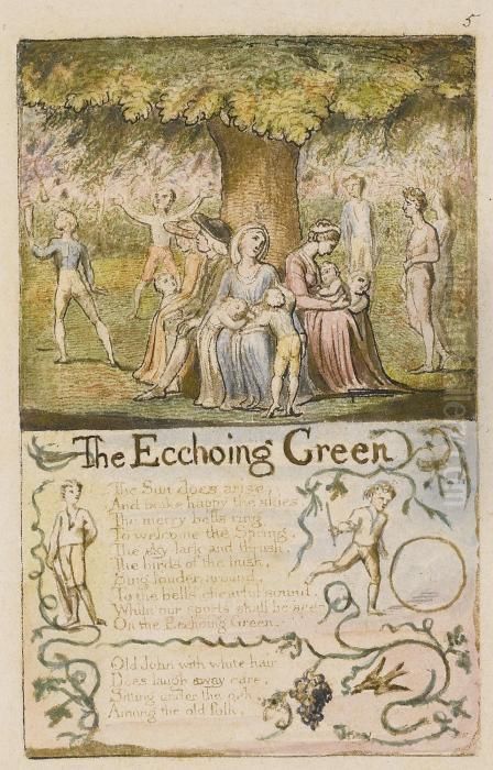 The Ecchoing Green: Both Plates Oil Painting by William Blake