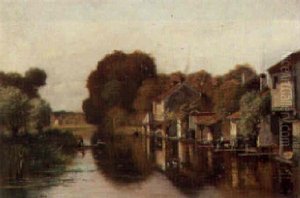 On The River, Near Fontainbleau Oil Painting by Francois Auguste Ortmans