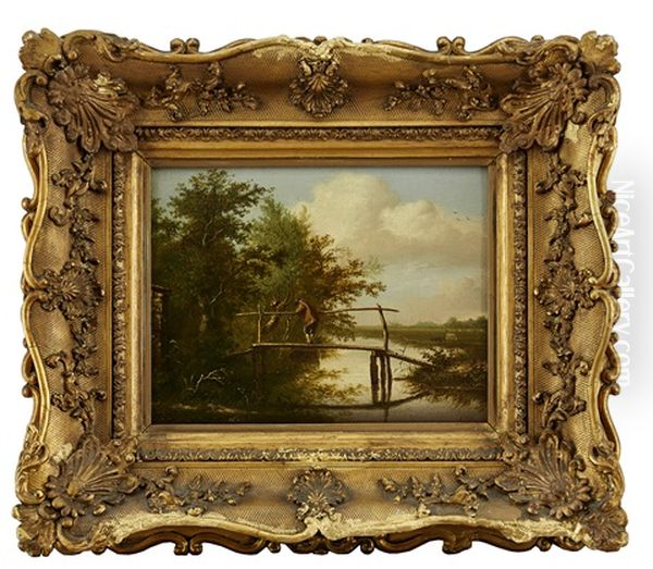 Landskap Med Man Pa En Bro Oil Painting by Georgius van Os