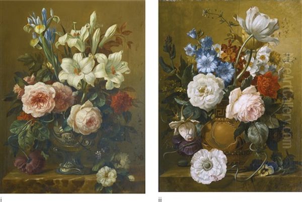 Two Still Lifes With Summer Flowers Oil Painting by Georgius van Os