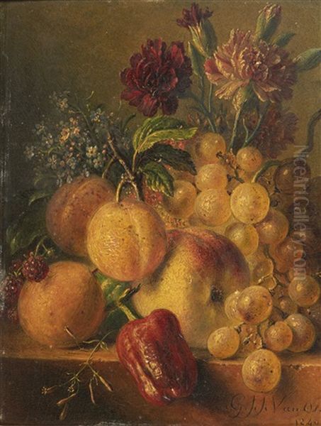 Nature Morte Aux Fruits, Raisins Et Poivrons Oil Painting by Georgius van Os