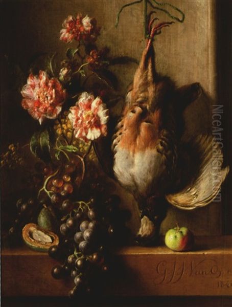 Nature Morte De Fruits, De Fleurs Et Oiseau Oil Painting by Georgius van Os