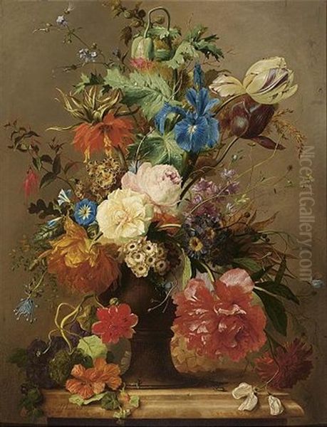 Flowers In An Earthenware Vase, With An Imperial Crown And An Opium Poppy In Top Oil Painting by Georgius van Os