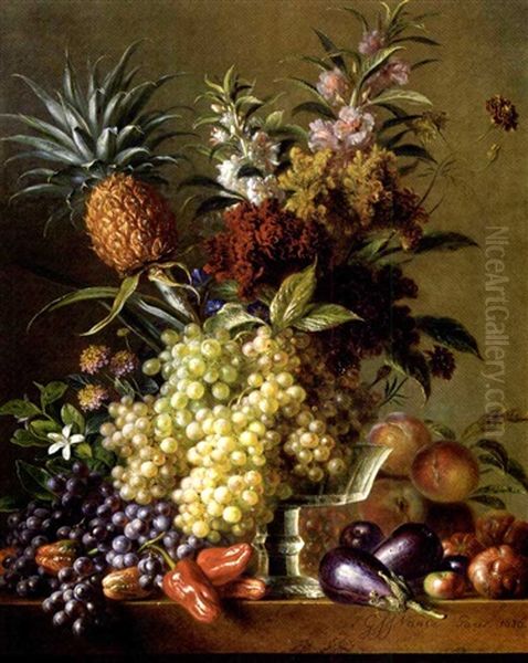 Fruits, Vegetables And Flowers On A Ledge Oil Painting by Georgius van Os