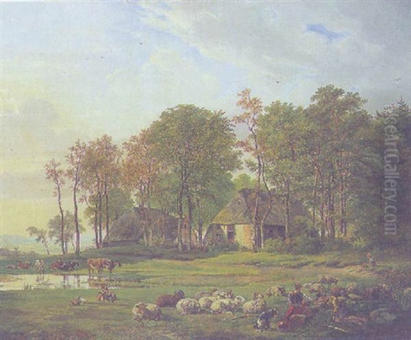 Weite Landschaft Mit Weidenden Tieren Und Ihren Hirten Oil Painting by Georgius van Os