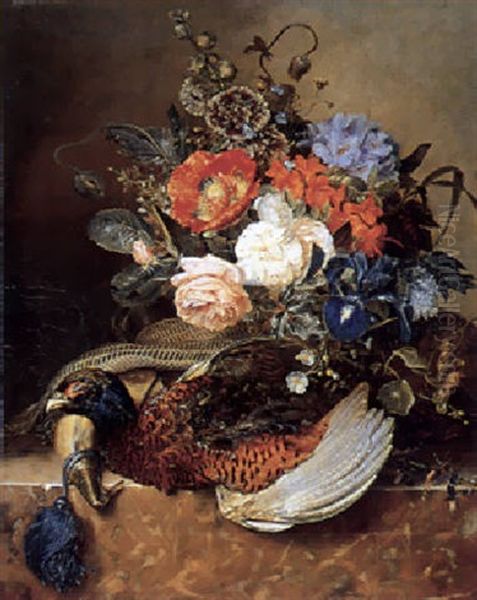 Stilleben Mit Blumenstraus Und Jagdfasan Oil Painting by Georgius van Os