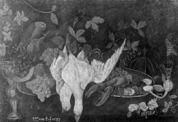 Stilleben Mit Fruchten, Erlegten Gansen Und Hummer Auf Einem Teller Oil Painting by Georgius van Os