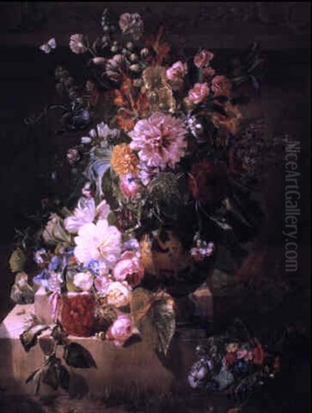 Still Life With Flowers In A Greek Vase On A Stone Plinth Oil Painting by Georgius van Os