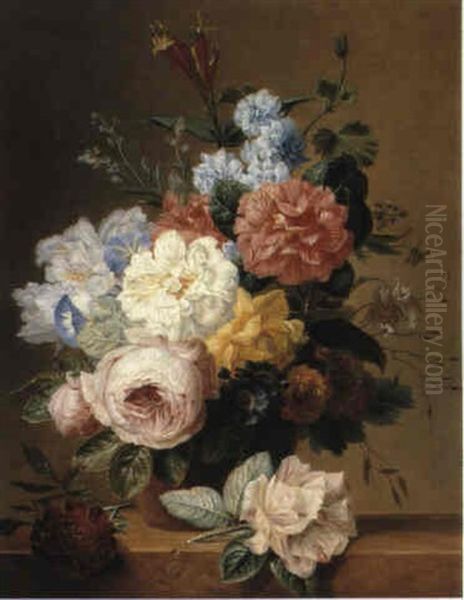 A Still Life With Flowers On A Ledge Oil Painting by Georgius van Os