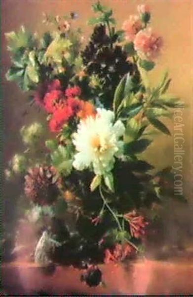 A Flower Still Life In A Terracotta Vase On A Ledge Oil Painting by Georgius van Os