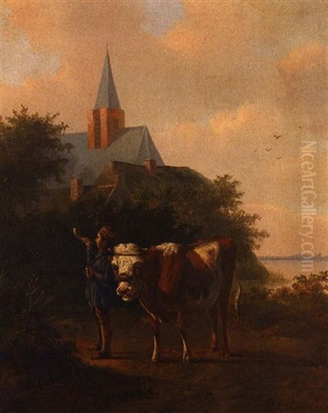 Scene Pastorale Devant Une Eglise Oil Painting by Pieter Gerardus Van Os