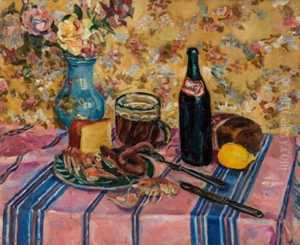 Still Life With A Beer Bottle Oil Painting by Alexander Alexandrov Osmerkin