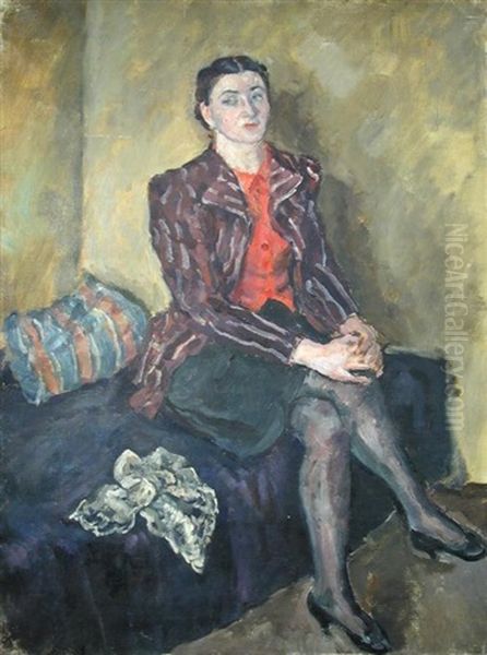 Portrait Of The Artist's Wife Nadezada Gregorilich Navrotskaya Osmerkina (1913-1996) Oil Painting by Alexander Alexandrov Osmerkin