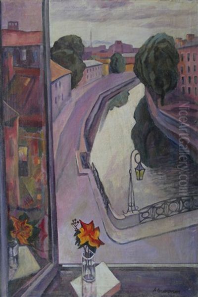 View From The Window On City Street Oil Painting by Alexander Alexandrov Osmerkin