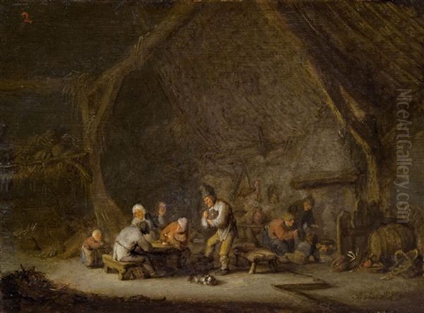 Scheuneninterieur Mit Bauern, Wohl Oil Painting by Adriaen Jansz van Ostade