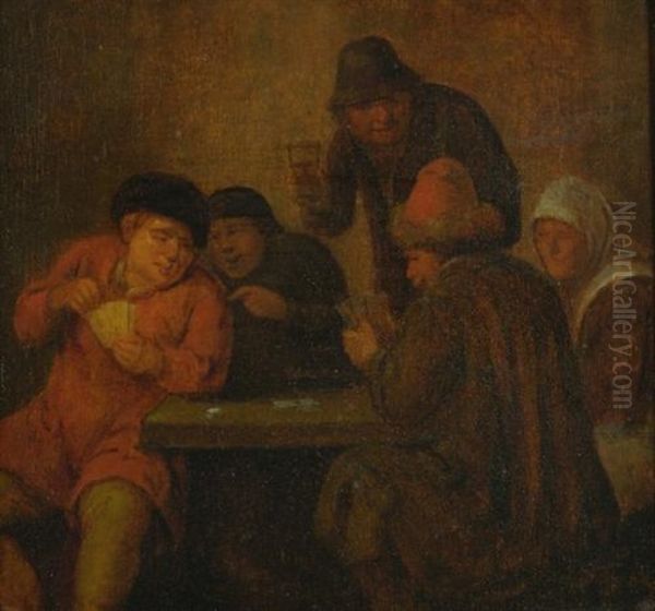 Card Players In An Interior Oil Painting by Adriaen Jansz van Ostade
