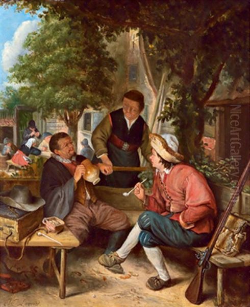 Zechende Bauern Im Garten Einer Schenke Oil Painting by Adriaen Jansz van Ostade