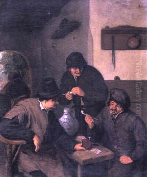 Trois Paysans Jouant Aux Cartes Oil Painting by Adriaen Jansz van Ostade