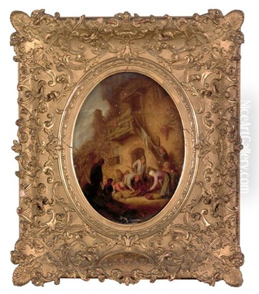 Figures Butchering An Animal Oil Painting by Isaac Van Ostade