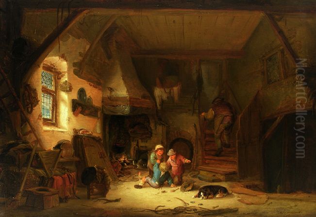Bauerninterieur Mit Spielenden Kindern Oil Painting by Isaac Van Ostade