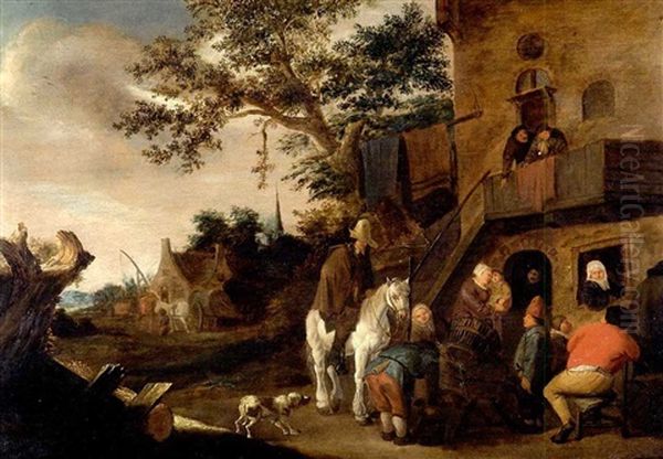 Landleute Vor Eine Schanke Oil Painting by Isaac Van Ostade