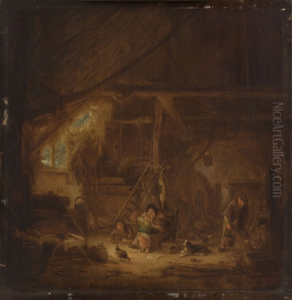 Peasants In A Barn Oil Painting by Isaac Van Ostade