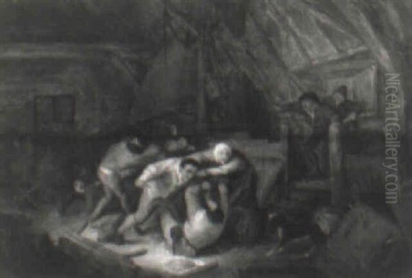 Fighting Peasants In An Inn Oil Painting by Isaac Van Ostade