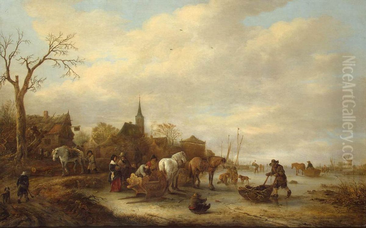 Winter Landscape Oil Painting by Isaac Van Ostade