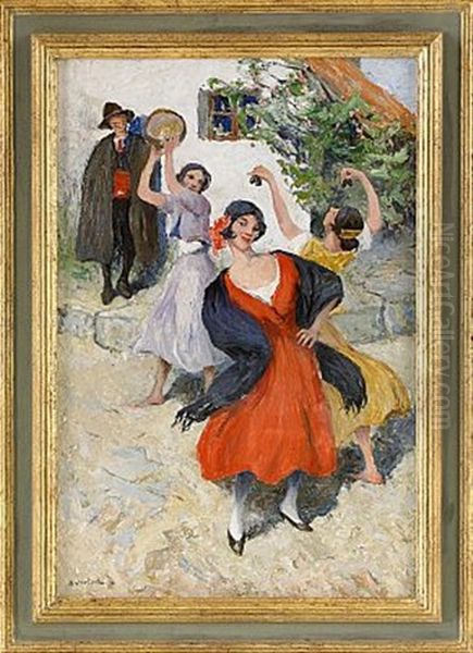 Dansande Spanjorskor Oil Painting by Allan Erik August Oesterlind