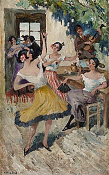 Flickor Med Kastanjetter Oil Painting by Allan Erik August Oesterlind