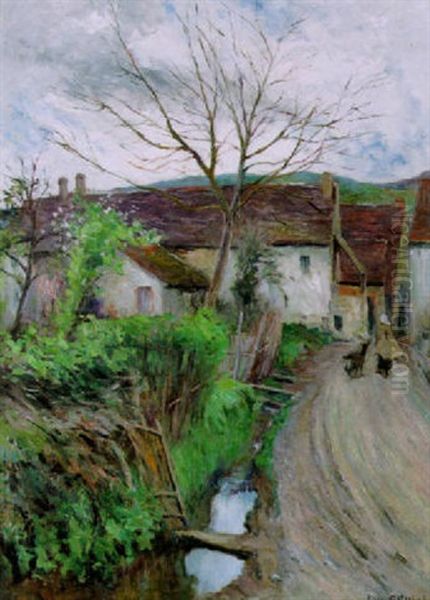 Landskap Med Kvinna Och Get Vid Gard Oil Painting by Allan Erik August Oesterlind