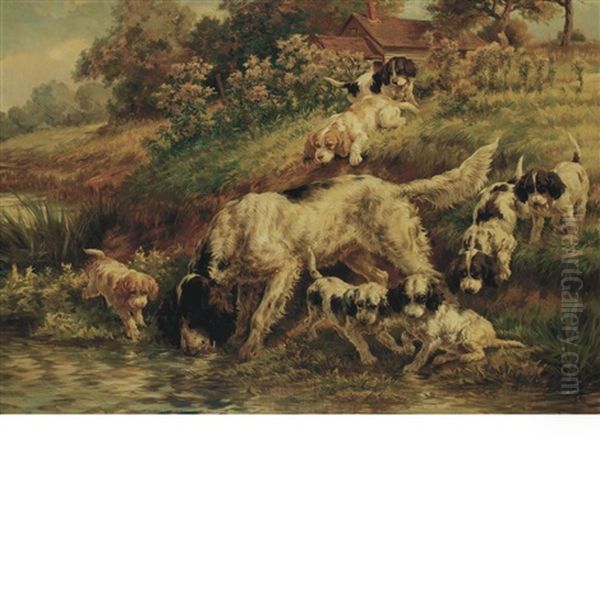 English Setter Drinking Along The Shore Oil Painting by Edmund Henry Osthaus