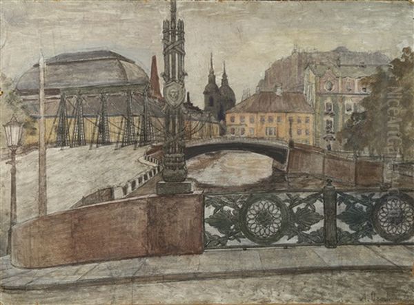 Suspension Bridge, St. Petersburg Oil Painting by Anna Petrovna Ostroumova-Lebedeva