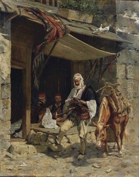 Ottoman Soldiers At Rest Oil Painting by Rudolf Otto Von Ottenfeld