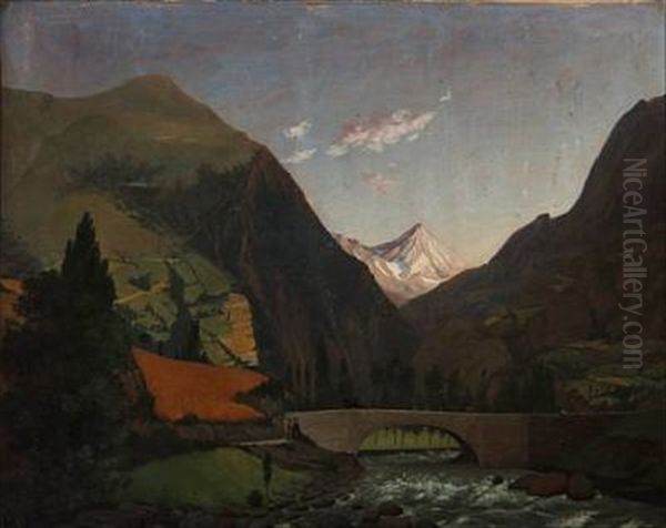 Scene From The Lyz Valley In The Pyrenees With The Spa St. Saveur Oil Painting by Otto Didrik Ottesen