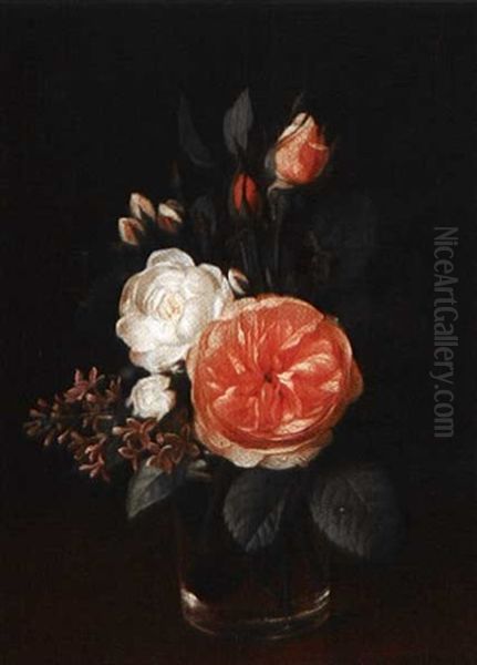 Still Life Of Roses Adn Lilacs Oil Painting by Otto Didrik Ottesen